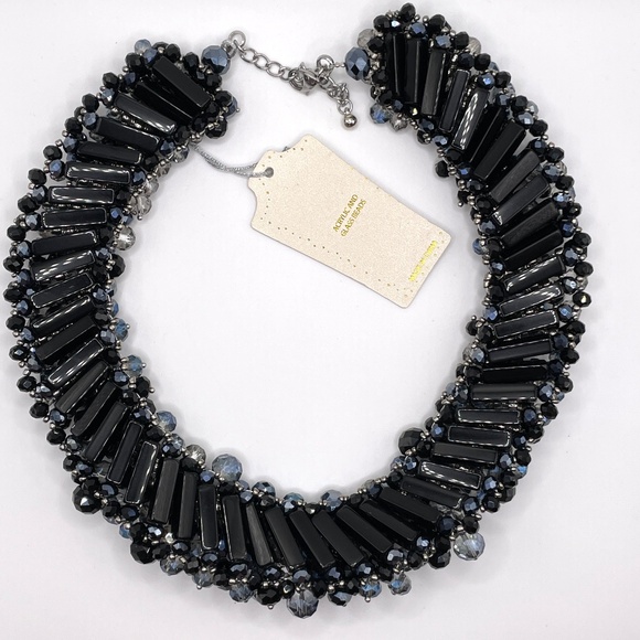 Eye Candy New Glass & Acrylic Black Blue Clear Beaded Collar Necklace - Picture 4 of 15